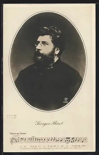 AK Porträt Georges Bixet mit Notenzeile
