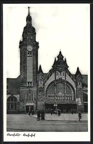 AK Krefeld, Bahnhof, Eingang und Turm