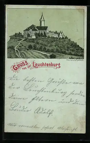 Lithographie Kahla, Motiv der Leuchtenburg