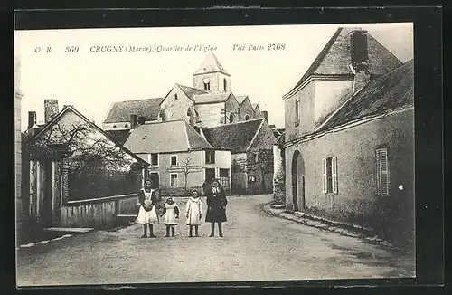 AK Crugny, Quartier de l`Église, Ortspartie mit Mädchen