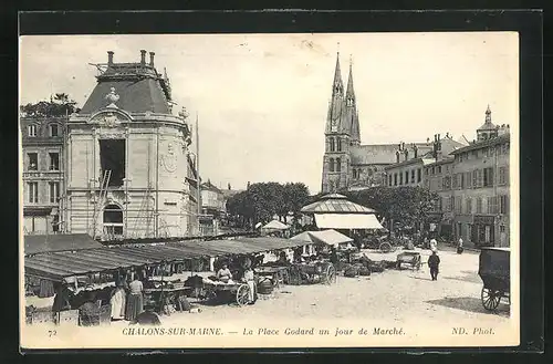 AK Chalons-sur-Marne, La Place Godard un jour de Marché, Markttag