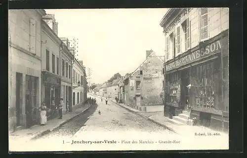 AK Joncherry-sur-Vesle, Place des Marchés, Grande-Rue