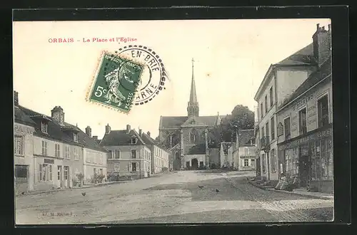 AK Orbais, La Place et l`Eglise, Kirche