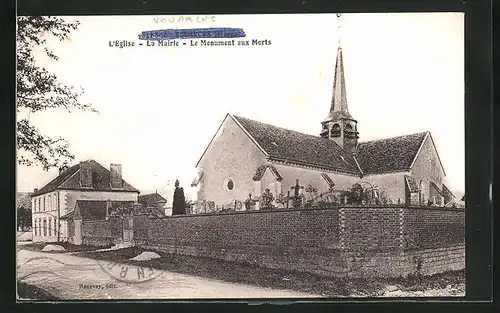 AK Vouarces, l'Eglise, la Mairie, le Monument aux Morts