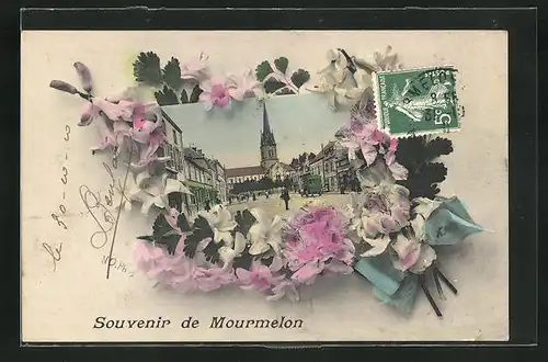 AK Mourmelon, Collage mit Ansichtskarte und Blüten