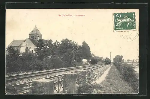 AK Matougues, Panorama mit Eisenbahn