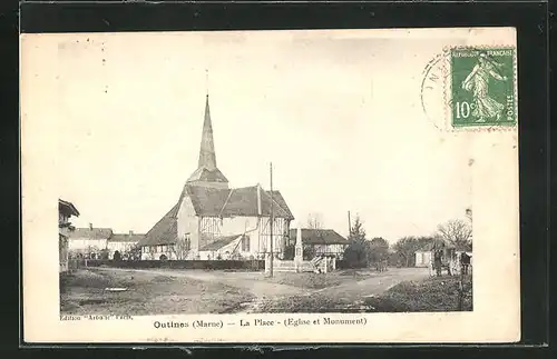 AK Outines, La Place, Eglise et Monument