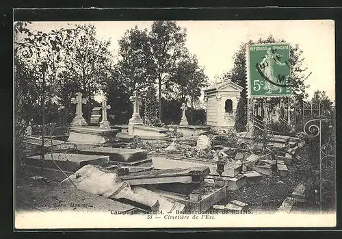 AK Reims, Campagne de 1914, Bombardement de la ville, cimetière de l`Est
