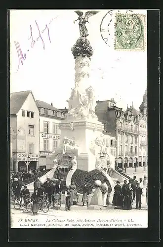 AK Reims, La Colonne Subé, coté Avenue Drouet-d`Erlon