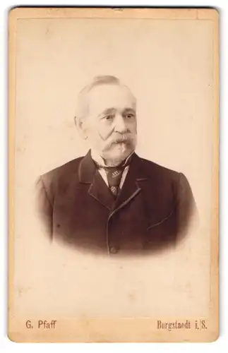 Fotografie G. Pfaff, Burgstädt i.S., Porträt eines alten Mannes mit Schnurrbart und Krawatte
