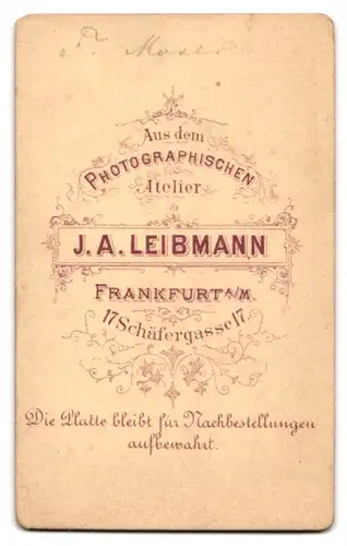 Fotografie J. A. Leibmann, Frankfurt a / M., Portrait stattlicher Herr im Anzug mit Fliege und Bart