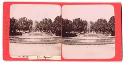 Stereo-Fotografie G. Brogi, Firenze, Ansicht Milano, Stadtpark