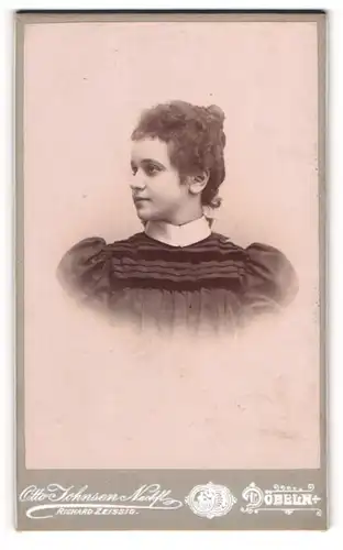 Fotografie Otto Johnsen Nachf., Döbeln, Portrait junge Dame im eleganten Kleid mit Puffärmeln