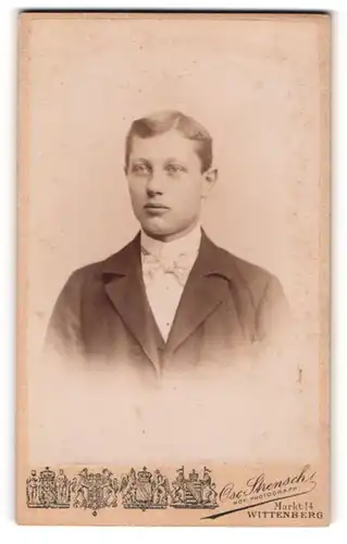 Fotografie Oscar Stensch, Wittenberg, Portrait junger Mann im Anzug mit Fliege