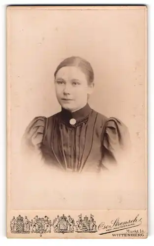 Fotografie Osc. Strensch, Wittenberg, Portrait Fräulein mit zusammengebundenem Haar