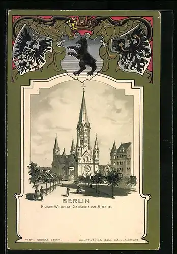 Passepartout-Lithographie Berlin-Charlottenburg, Kaiser Wilhelm-Gedächtnis-Kirche