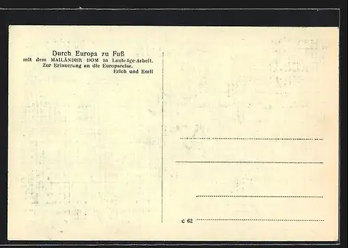 AK Erich und Emil - durch Europa zu Fuss mit dem Mailänder Dom, Ziel Hamburg 1931