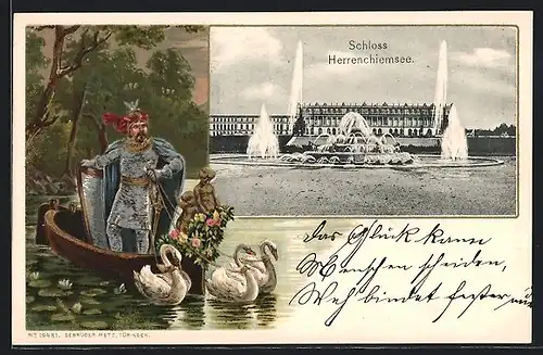 AK Schloss Herrenchiemsee, Portrait des Königs von Bayern