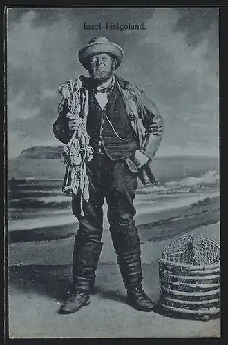 AK Fischer mit Netz vor dem Meer