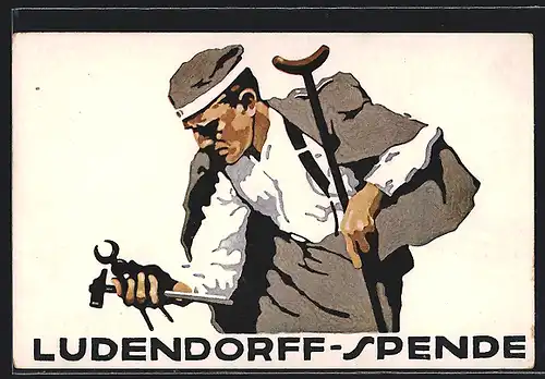 Künstler-AK Ludwig Hohlwein: Ludendorff-Spende, Kriegsversehrter mit Werkzeugen