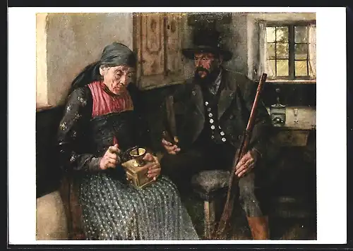 AK Bauernjägers Einkehr, Alte Hausfrau mit Kaffeemühle