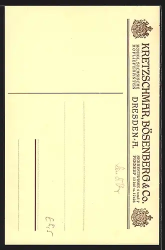 AK Dresden, Reklame für die Firma Kretzschmar, Bösenberg & Co., Serrestrasse 5 und 7, Brenner einer Öllampe