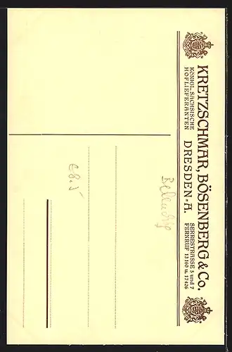 AK Dresden, Reklame für Lampen der Firma Kretzschmar, Bösenberg & Co., Serrestrasse 5 und 7, Öllampen aus Bronze