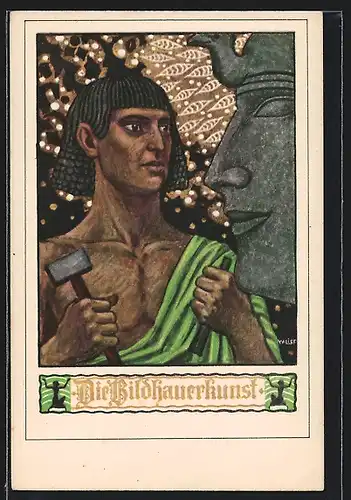 Künstler-AK Wilhelm List: Ägyptischer Bildhauer mit Hammer an einer Skulptur