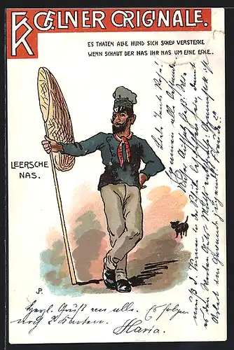 Künstler-AK Köln, Leersche Nas mit Kescher