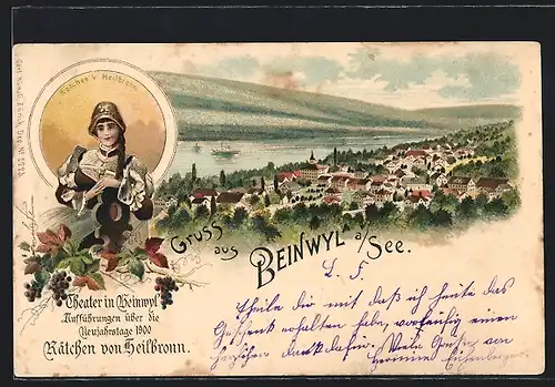 Lithographie Beinwil a. See, Teilansicht, Kätchen von Heilbronn, Theater in Beinwil