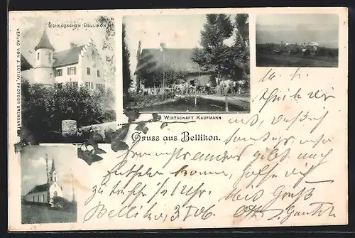 AK Bellikon, Gasthaus Kaufmann, Schlösschen Bellikon, Kirche