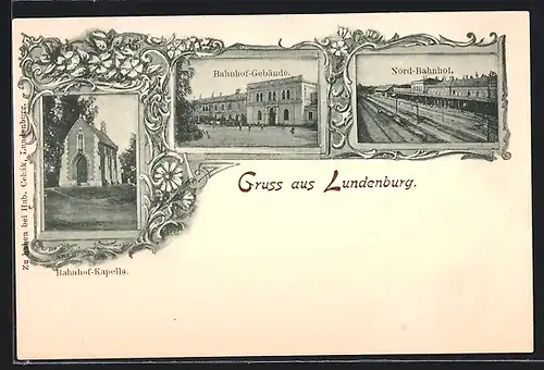 AK Lundenburg, Bahnhof-Gebäude, Nord-Bahnhof, Bahnhof-Kapelle