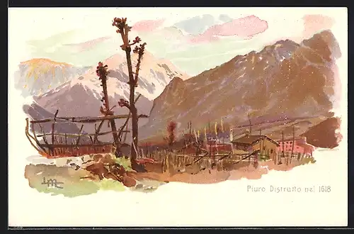 Künstler-AK Leopoldo Metlicovitz: Piuro, Distrutto nel 1618