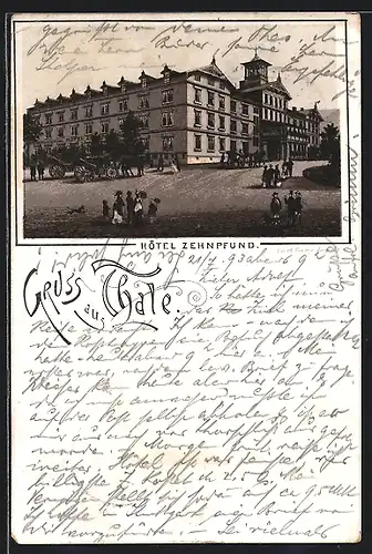 Vorläufer-Lithographie Thale, 1893, Hotel Zehnpfund