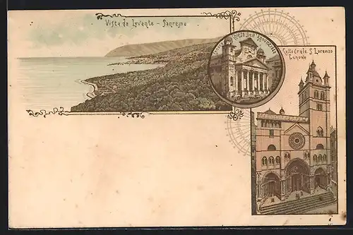 Lithographie Genova, Cristoforo Colombo, Chiesa dell`Annunziata, Sanremo, Vista da Levante