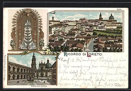 Lithographie Loreto, Chiesa della S. Casa, Ortsansicht