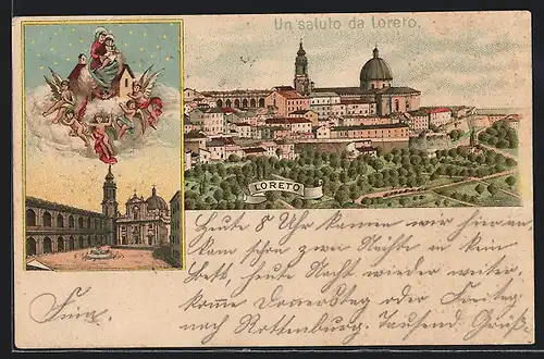 Lithographie Loreto, Basilika vom Heiligen Haus, Panorama