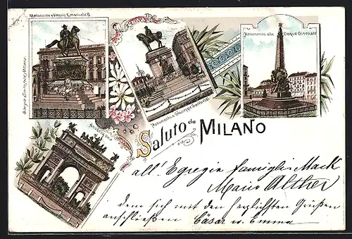 Lithographie Milano, Arco della Pace, Monumento a Giuseppe Garibaldi