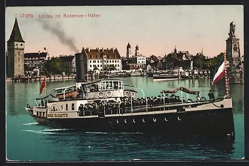AK Lindau, Dampfer im Hafen