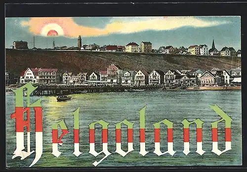 AK Helgoland, Küstenpartie bei Sonnenuntergang