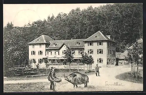 AK Ernstthal i. bad. Odenwald, Pension Zum Prinzen Ernst und zwei Männer mit Wildschwein