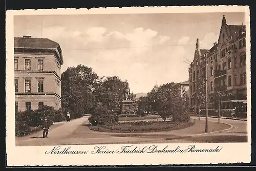AK Nordhausen, Kaiser-Friedrich-Denkmal und Promenade