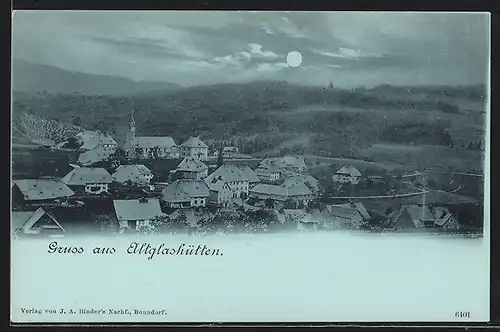 Mondschein-AK Altglashütten, Ortspartie mit Kirche