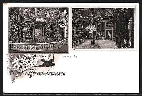 Lithographie Herrenchiemsee, Parade-Bett