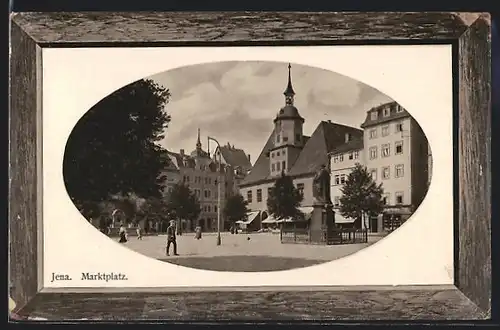 Präge-AK Jena, Marktplatz mit Denkmal, Passepartout