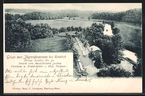 AK Jägersbronnen bei Reinbek, Gasthaus Fährhaus und Waldschänke von Rich. Pichinot vom Aussichtsturm gesehen