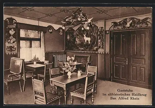 AK Reinbek, Gaststube im Gasthaus Haidkrug von Alfred Rhein