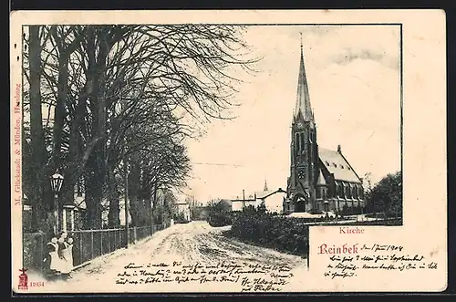 AK Reinbek, Strassenpartie Kirche mit Mädchen im Winter