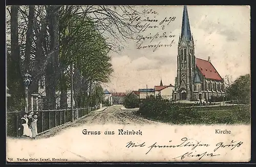 AK Reinbek, Kirche mit Strassenpartie