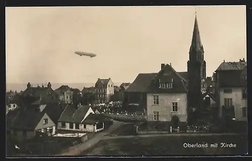 AK Helgoland, Oberland mit Kirche und Zeppelin
